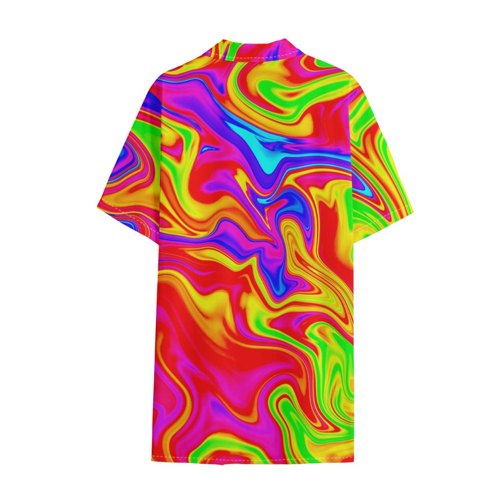 Abstract Colorful Liquid Trippy Print Cotton Hawaiian Shirt