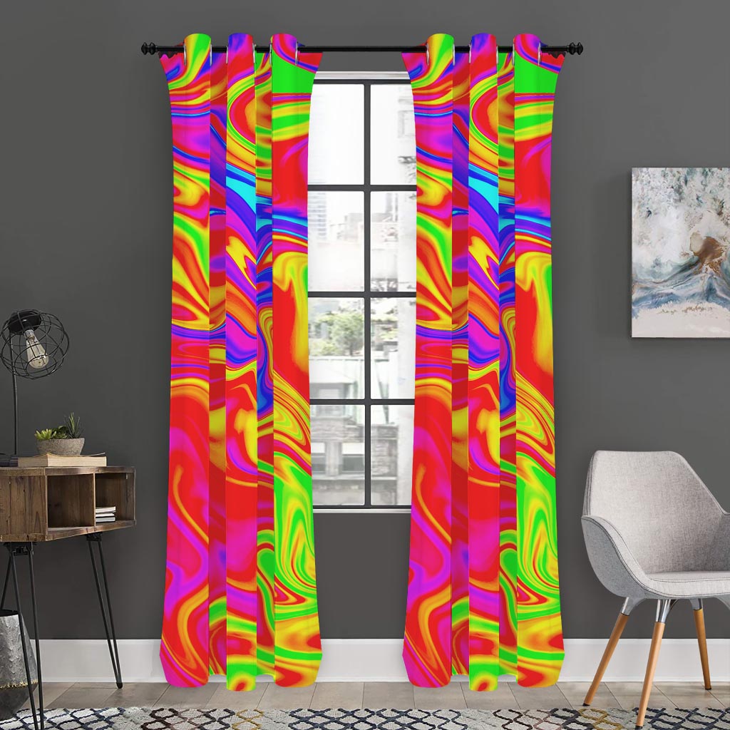Abstract Colorful Liquid Trippy Print Curtain