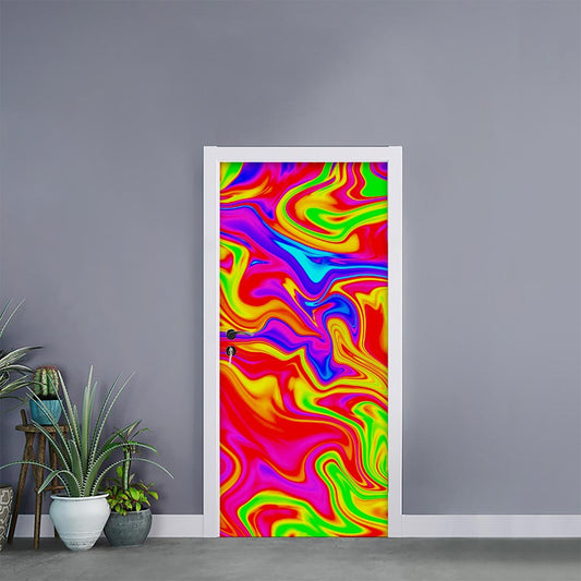 Abstract Colorful Liquid Trippy Print Door Sticker
