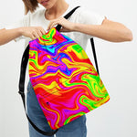 Abstract Colorful Liquid Trippy Print Drawstring Backpack