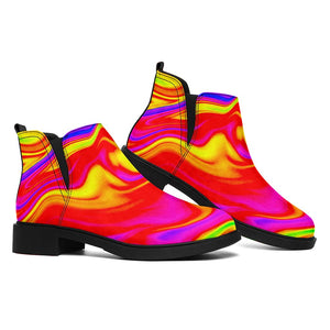 Abstract Colorful Liquid Trippy Print Flat Ankle Boots