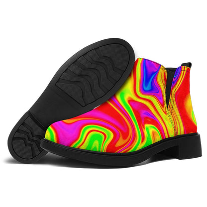 Abstract Colorful Liquid Trippy Print Flat Ankle Boots
