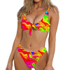 Abstract Colorful Liquid Trippy Print Front Bow Tie Bikini