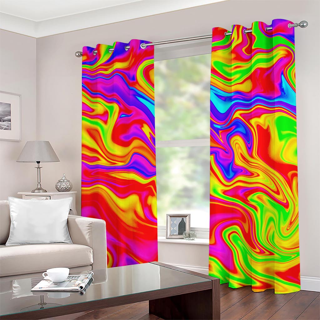 Abstract Colorful Liquid Trippy Print Grommet Curtains