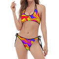 Abstract Colorful Liquid Trippy Print Halter Scoop Tie Side Bikini