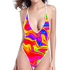 Abstract Colorful Liquid Trippy Print High Cut One Piece Swimsuit