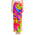 Abstract Colorful Liquid Trippy Print High Slit Maxi Skirt
