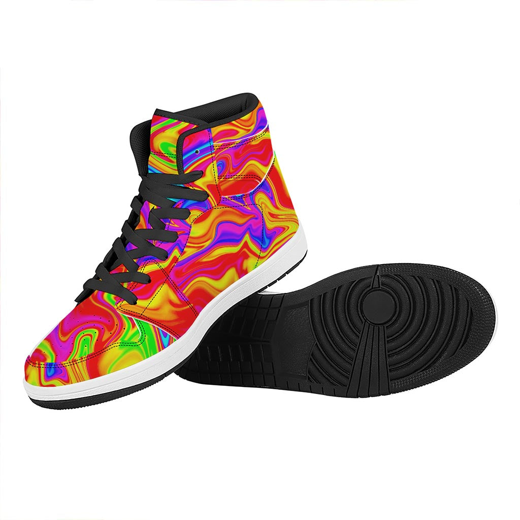 Abstract Colorful Liquid Trippy Print High Top Leather Sneakers