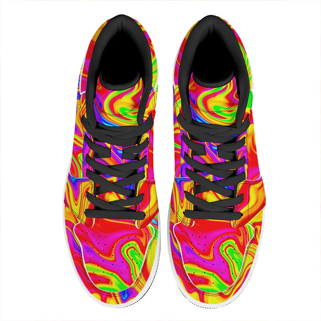 Abstract Colorful Liquid Trippy Print High Top Leather Sneakers