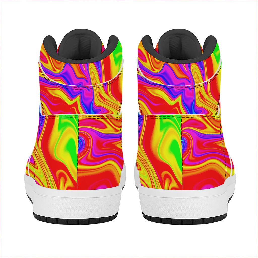 Abstract Colorful Liquid Trippy Print High Top Leather Sneakers