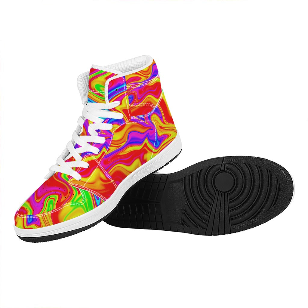 Abstract Colorful Liquid Trippy Print High Top Leather Sneakers