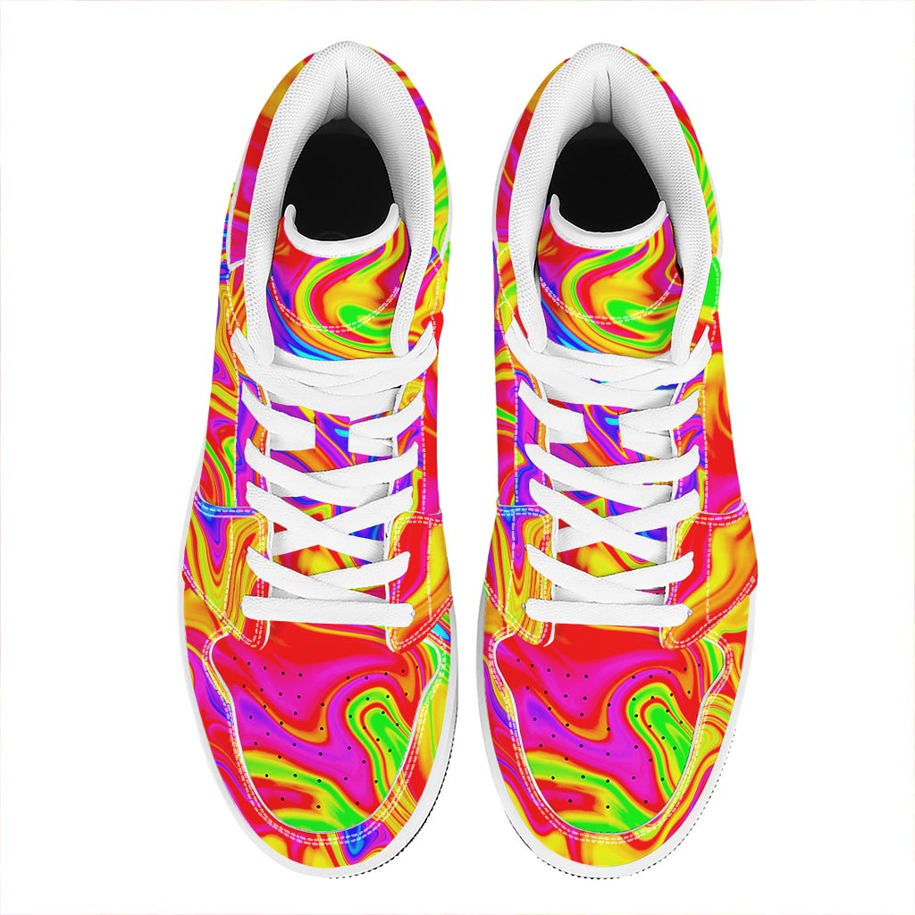 Abstract Colorful Liquid Trippy Print High Top Leather Sneakers