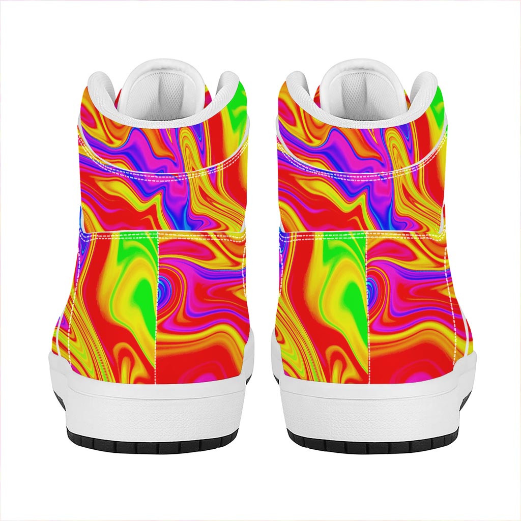 Abstract Colorful Liquid Trippy Print High Top Leather Sneakers