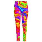 Abstract Colorful Liquid Trippy Print High-Waisted Pocket Leggings