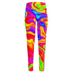 Abstract Colorful Liquid Trippy Print High-Waisted Pocket Leggings