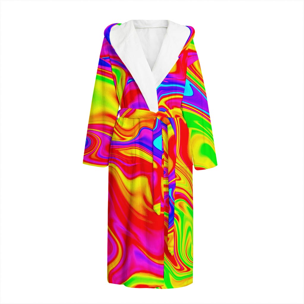 Abstract Colorful Liquid Trippy Print Hooded Bathrobe