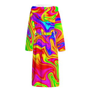 Abstract Colorful Liquid Trippy Print Hooded Bathrobe