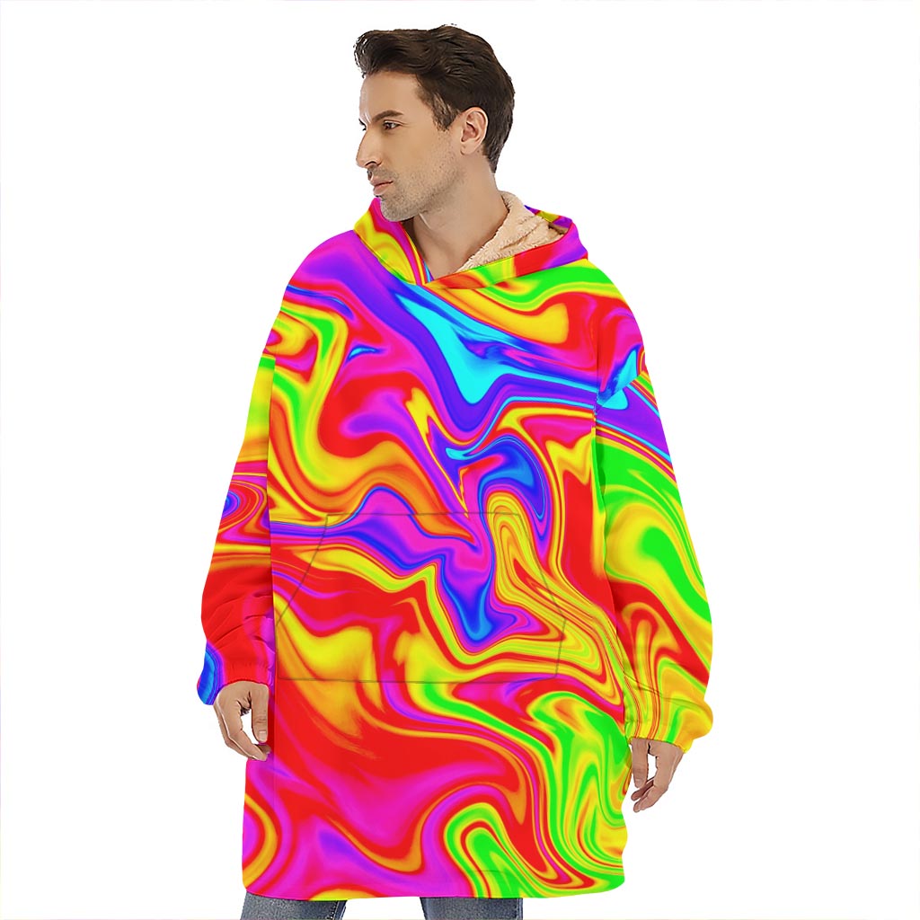 Abstract Colorful Liquid Trippy Print Hoodie Blanket