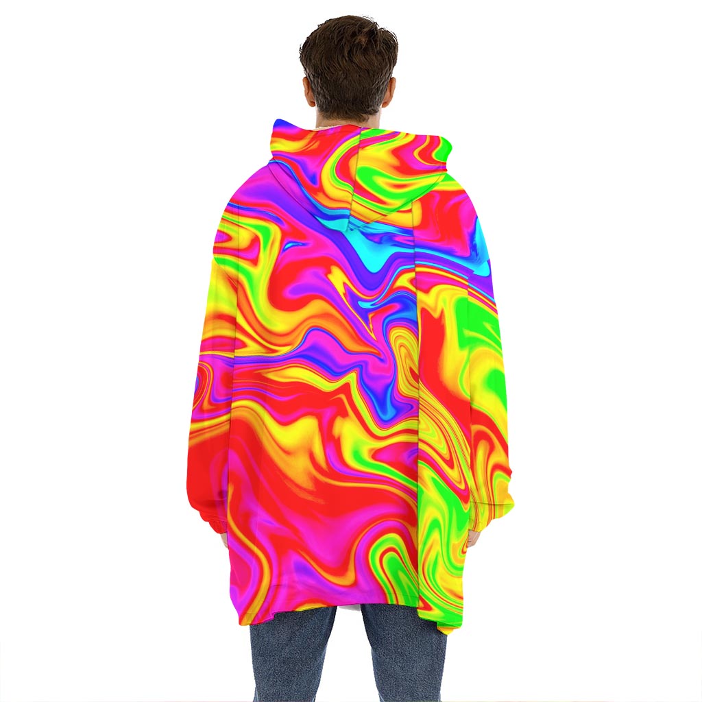 Abstract Colorful Liquid Trippy Print Hoodie Blanket