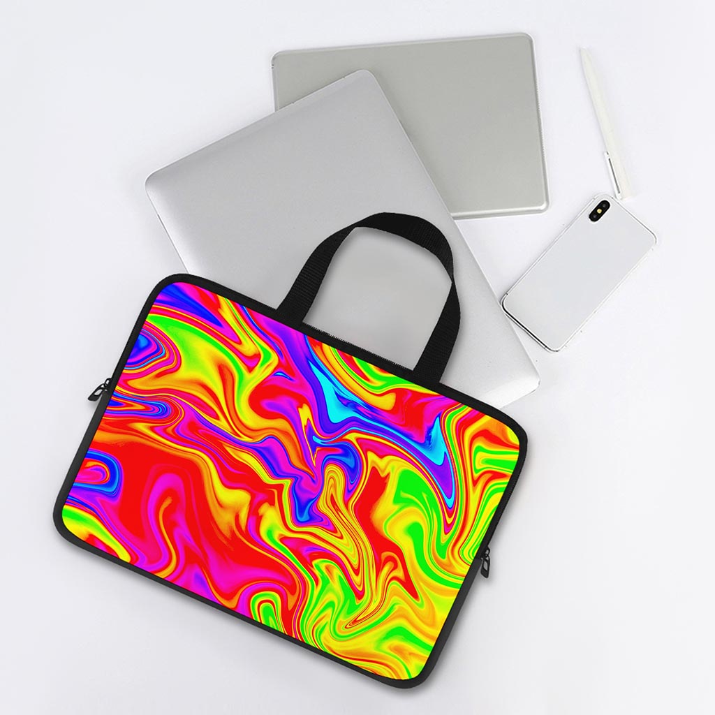 Abstract Colorful Liquid Trippy Print Laptop Sleeve With Handle