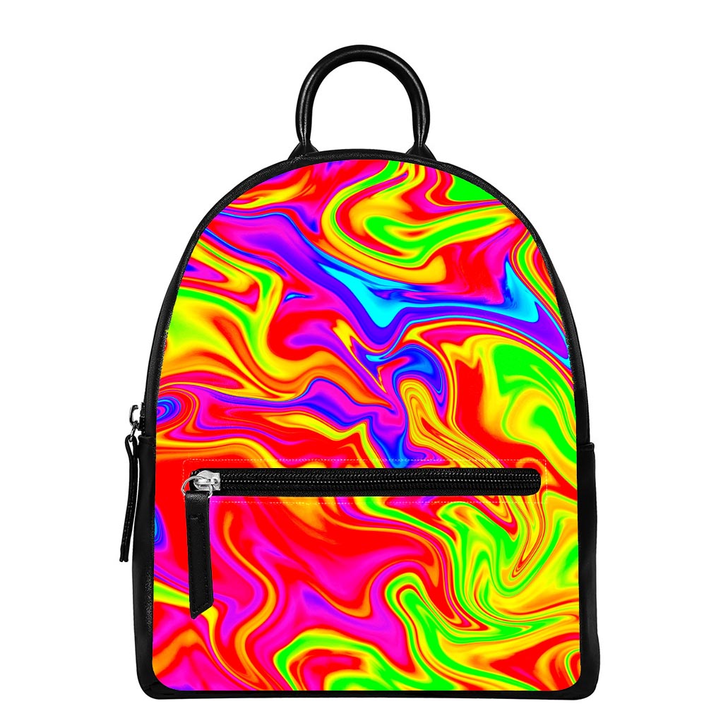 Abstract Colorful Liquid Trippy Print Leather Backpack