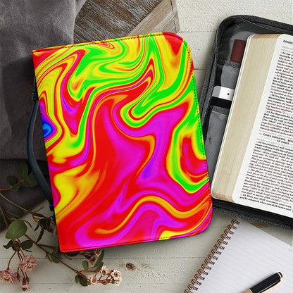 Abstract Colorful Liquid Trippy Print Leather Bible Cover