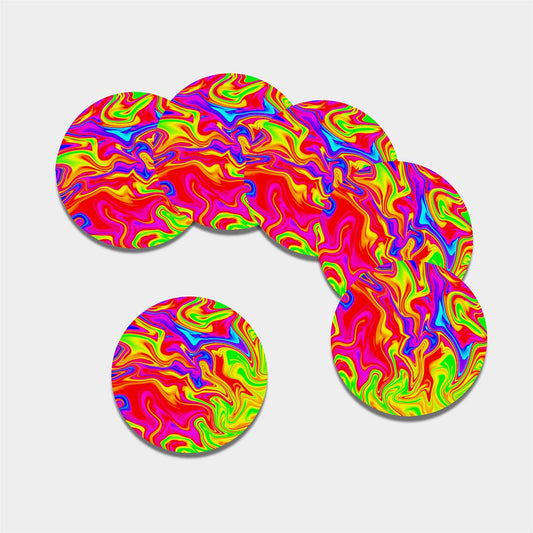 Abstract Colorful Liquid Trippy Print Leather Coaster Set