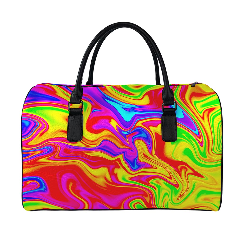 Abstract Colorful Liquid Trippy Print Leather Duffle Bag