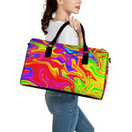 Abstract Colorful Liquid Trippy Print Leather Duffle Bag