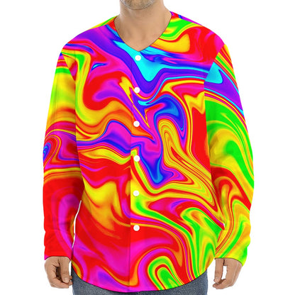 Abstract Colorful Liquid Trippy Print Long Sleeve Baseball Jersey