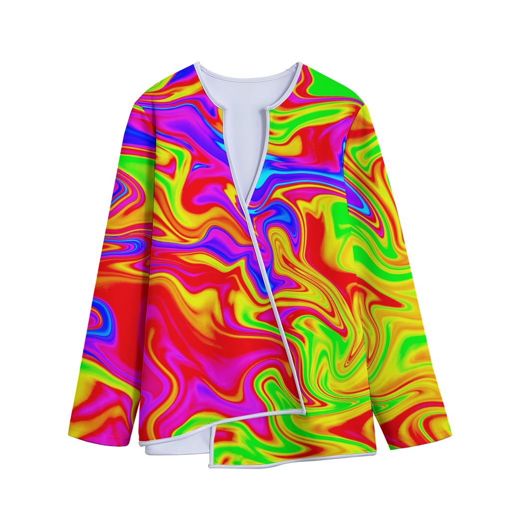 Abstract Colorful Liquid Trippy Print Long Sleeve Short Coat