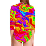 Abstract Colorful Liquid Trippy Print Long Sleeve Swimsuit