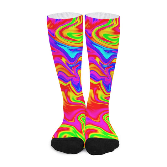 Abstract Colorful Liquid Trippy Print Long Socks