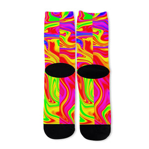 Abstract Colorful Liquid Trippy Print Long Socks