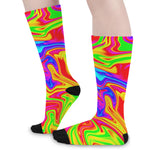 Abstract Colorful Liquid Trippy Print Long Socks