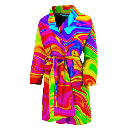 Abstract Colorful Liquid Trippy Print Men's Bathrobe