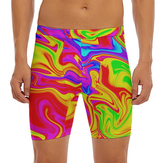 Abstract Colorful Liquid Trippy Print Men's Long Boxer Briefs