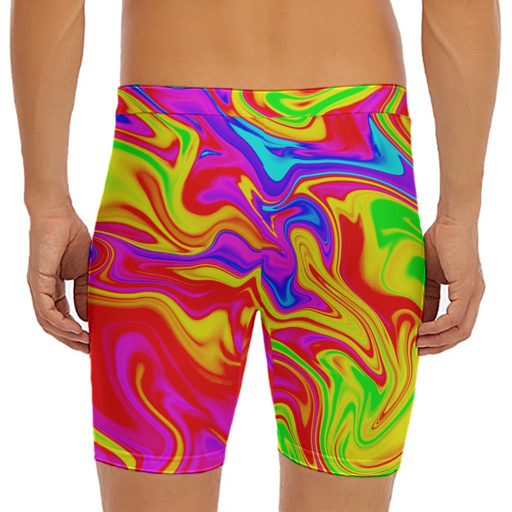 Abstract Colorful Liquid Trippy Print Men's Long Boxer Briefs