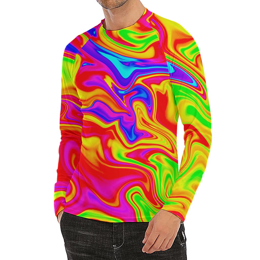 Abstract Colorful Liquid Trippy Print Men's Long Sleeve Rash Guard