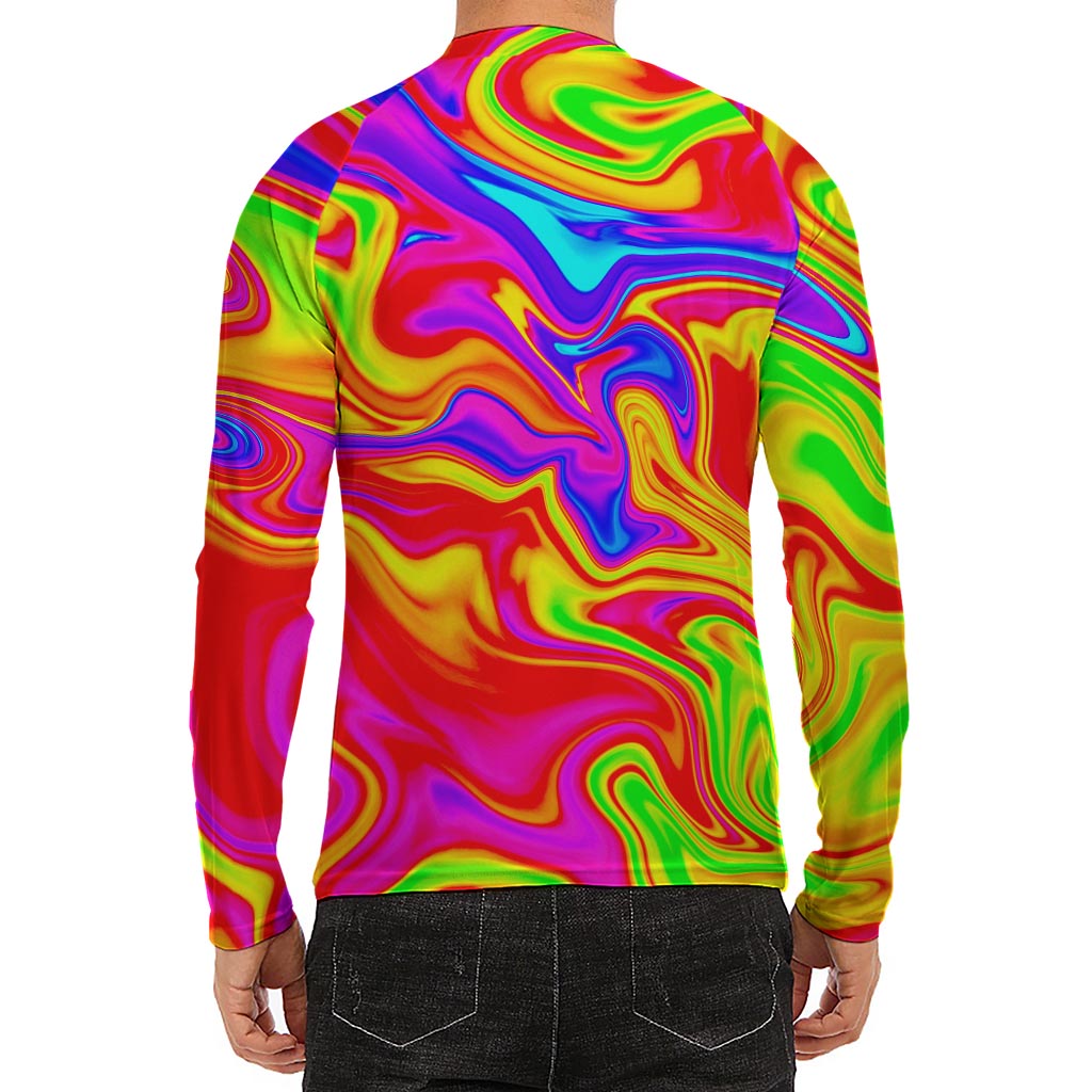 Abstract Colorful Liquid Trippy Print Men's Long Sleeve Rash Guard