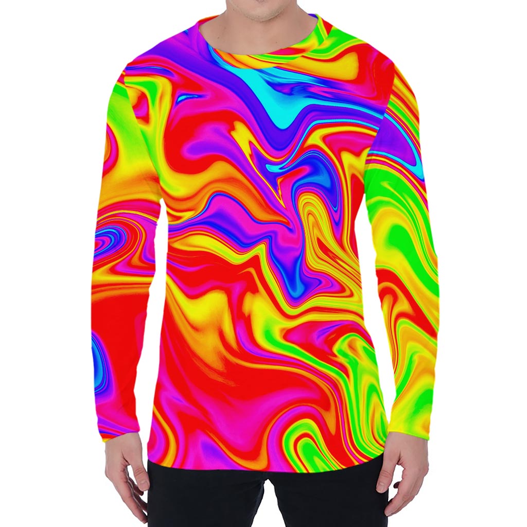 Abstract Colorful Liquid Trippy Print Men's Long Sleeve T-Shirt