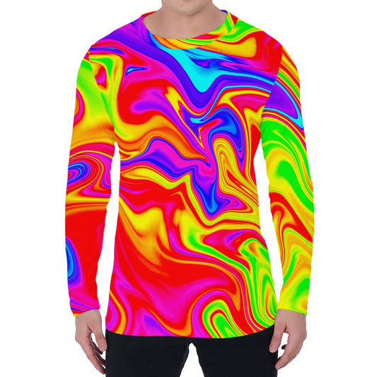 Abstract Colorful Liquid Trippy Print Men's Long Sleeve T-Shirt