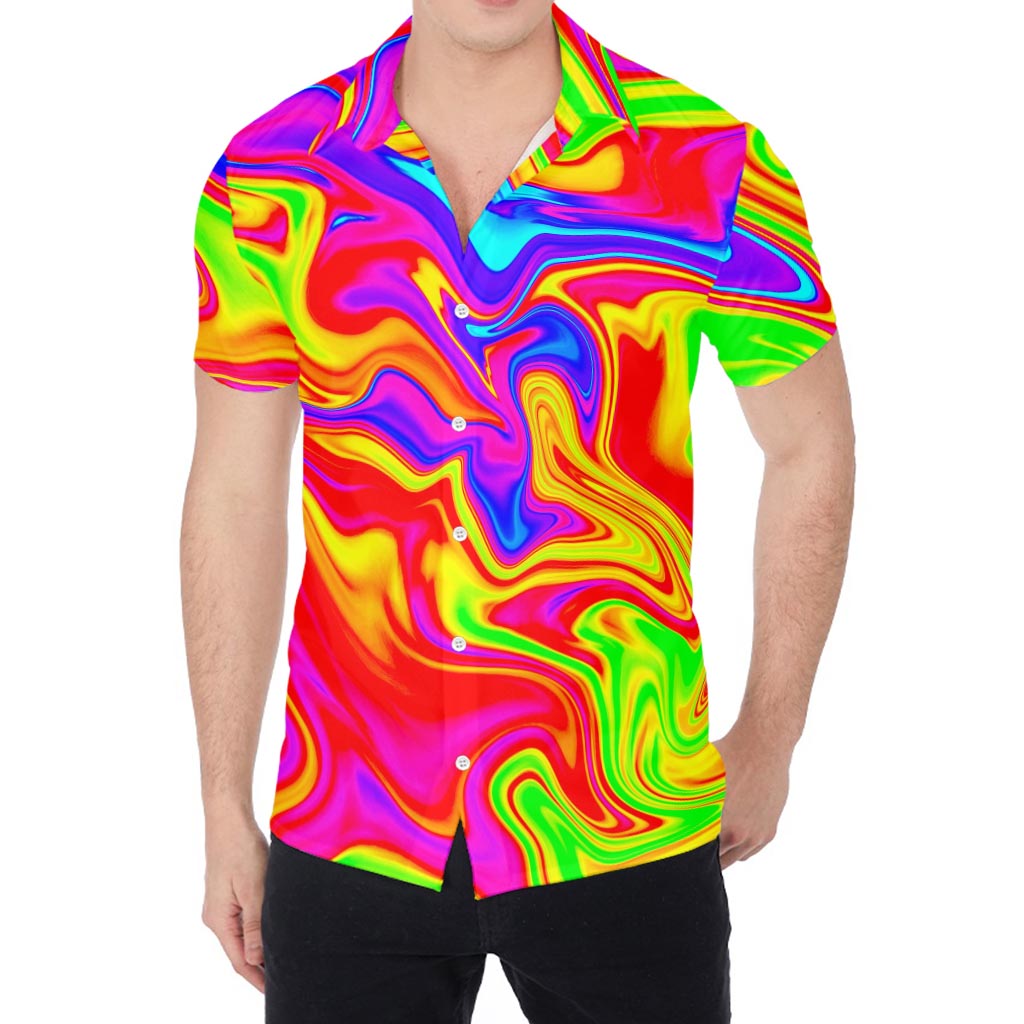 Abstract Colorful Liquid Trippy Print Men's Shirt