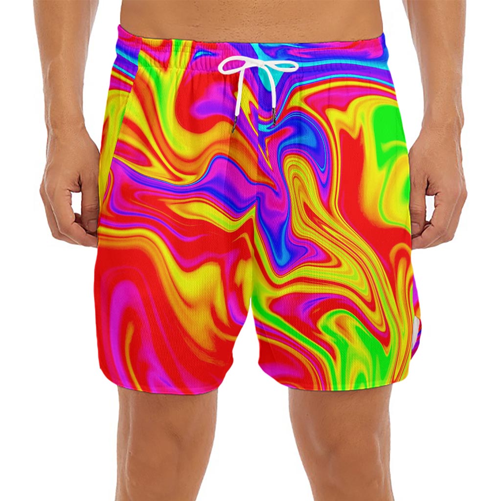 Abstract Colorful Liquid Trippy Print Men's Split Running Shorts