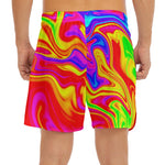 Abstract Colorful Liquid Trippy Print Men's Split Running Shorts