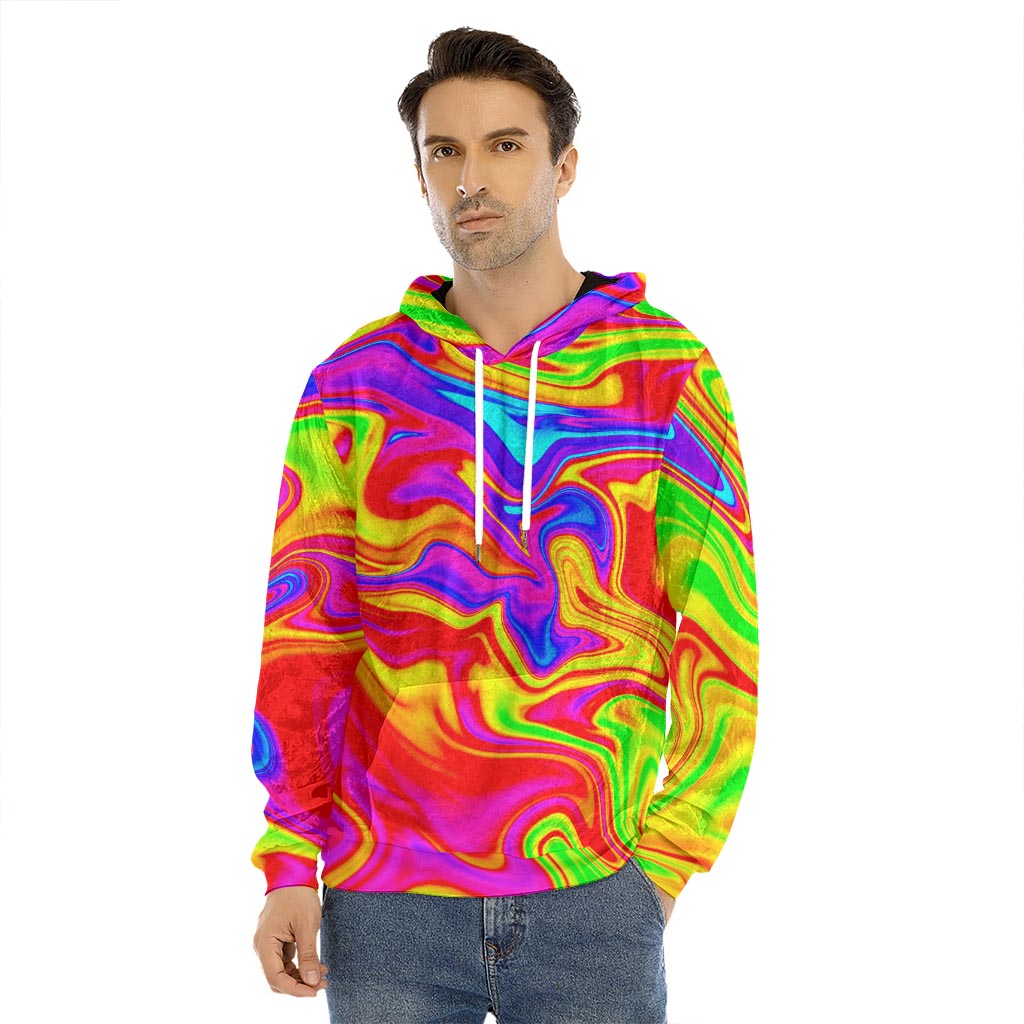 Abstract Colorful Liquid Trippy Print Men's Velvet Pullover Hoodie