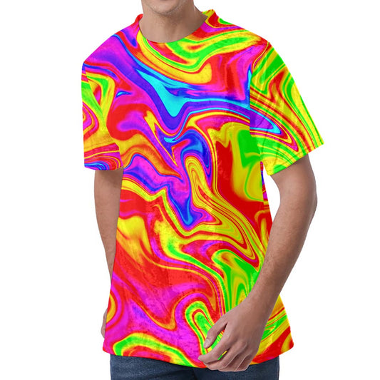 Abstract Colorful Liquid Trippy Print Men's Velvet T-Shirt
