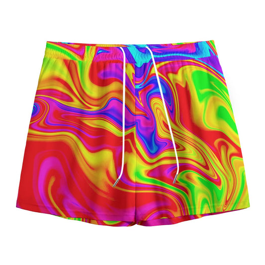 Abstract Colorful Liquid Trippy Print Mesh Shorts