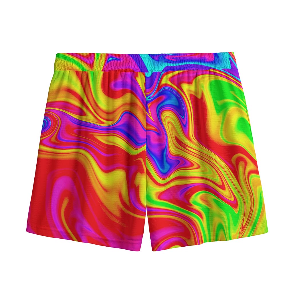 Abstract Colorful Liquid Trippy Print Mesh Shorts