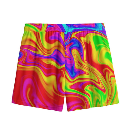Abstract Colorful Liquid Trippy Print Mesh Shorts